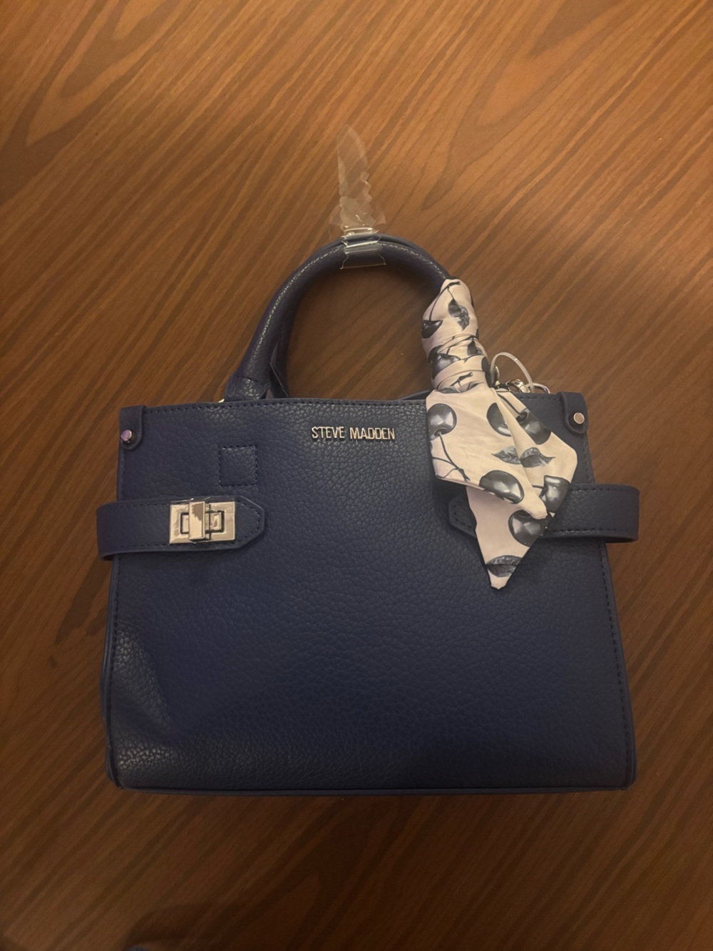 NWT - Steve Madden - Navy Pebbled Leather Top-Handle Bag